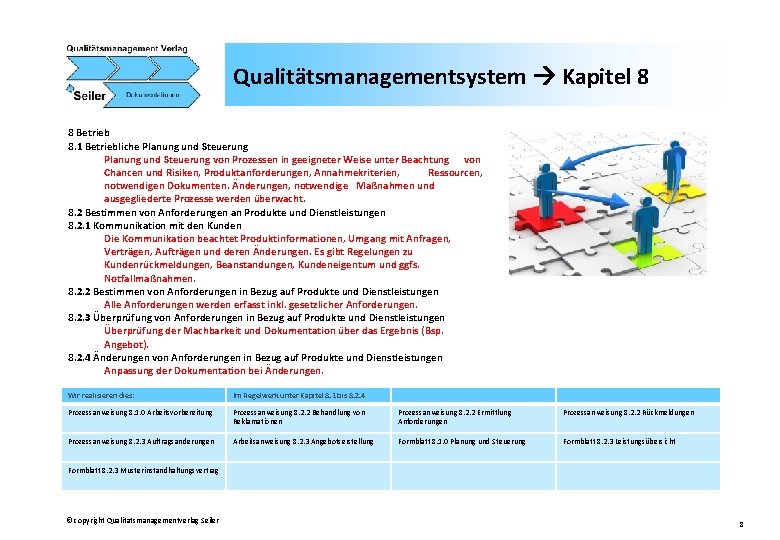 Qualitätsmanagementsystem Kapitel 8 8 Betrieb 8. 1 Betriebliche Planung und Steuerung von Prozessen in