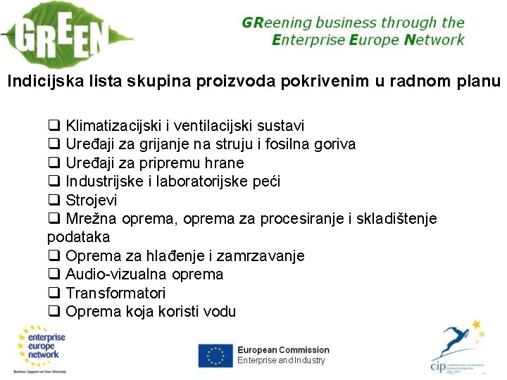 15 Indicijska lista skupina proizvoda pokrivenim u radnom planu q Klimatizacijski i ventilacijski sustavi