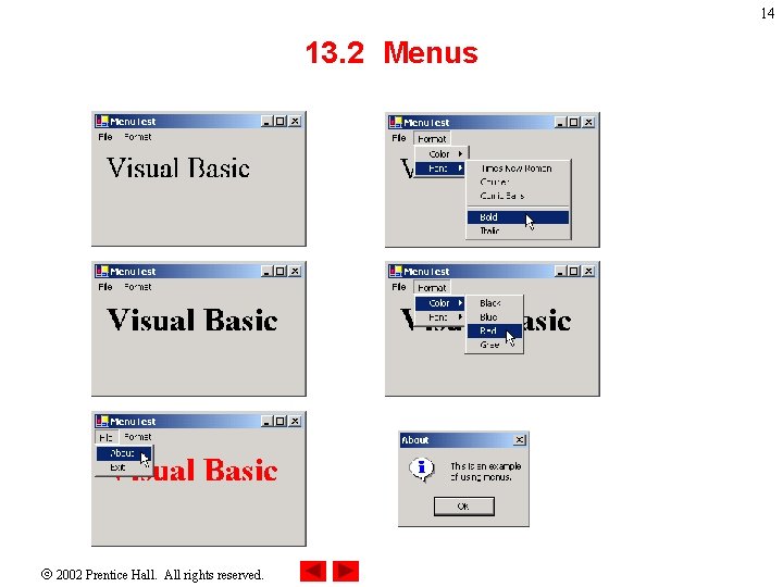 14 13. 2 Menus 2002 Prentice Hall. All rights reserved. 