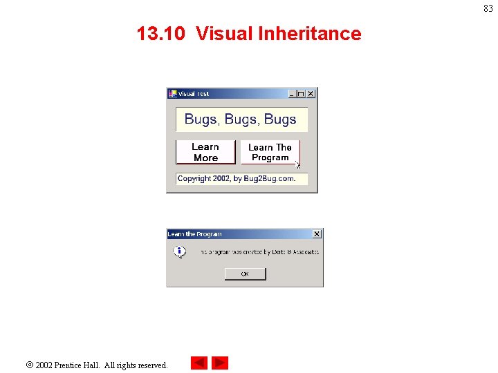 83 13. 10 Visual Inheritance 2002 Prentice Hall. All rights reserved. 