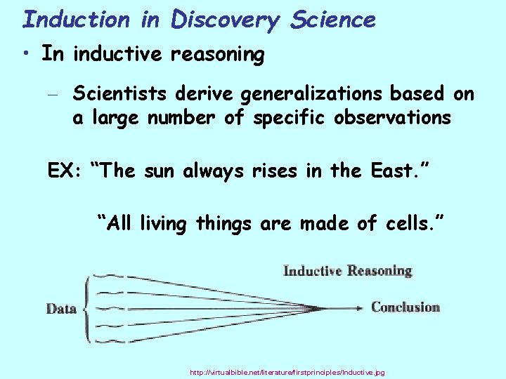 Induction in Discovery Science • In inductive reasoning – Scientists derive generalizations based on