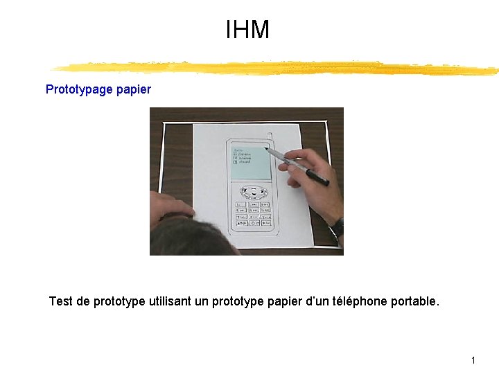 IHM Prototypage papier Test de prototype utilisant un prototype papier d’un téléphone portable. 1