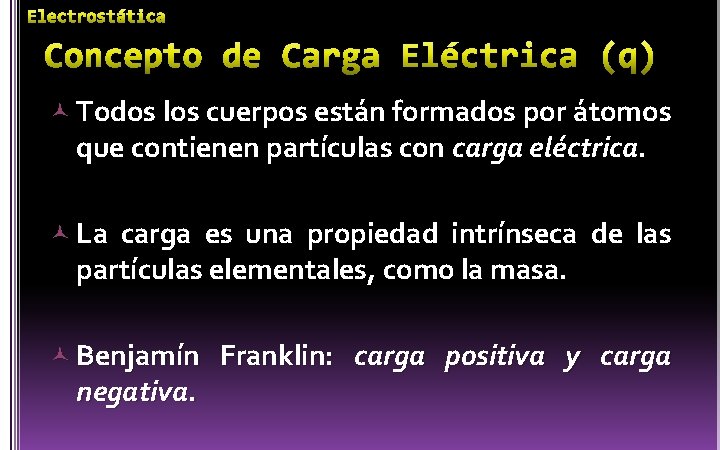  Todos los cuerpos están formados por átomos que contienen partículas con carga eléctrica.