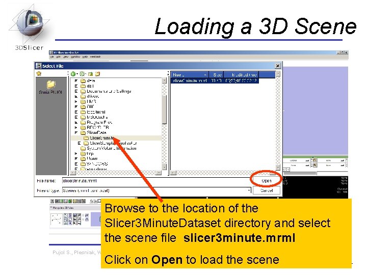 Loading a 3 D Scene Browse to the location of the Slicer 3 Minute. Loading a 3 D Scene Browse to the location of the Slicer 3 Minute.