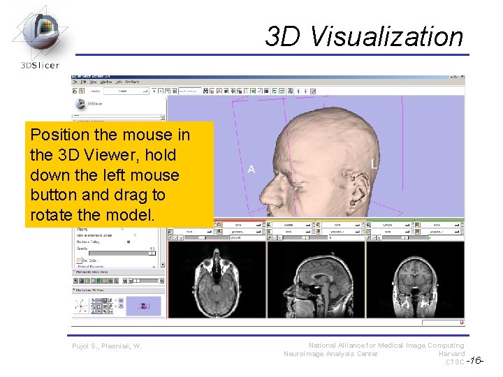 3 D Visualization Position the mouse in the 3 D Viewer, hold down the 3 D Visualization Position the mouse in the 3 D Viewer, hold down the