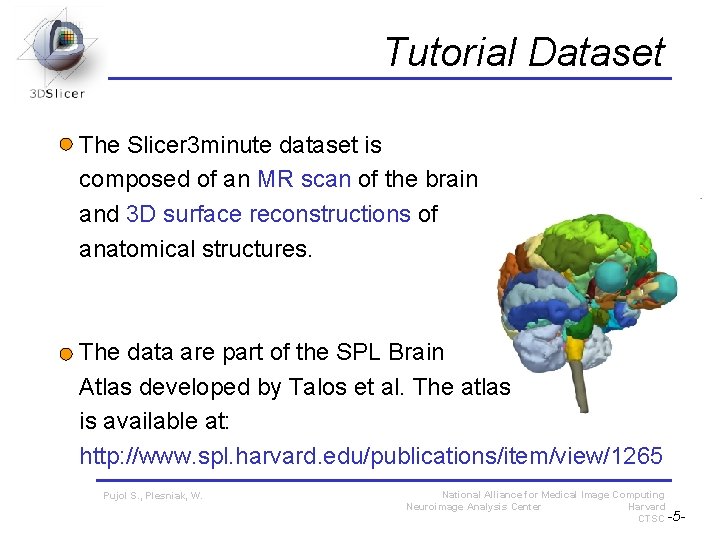 Tutorial Dataset The Slicer 3 minute dataset is composed of an MR scan of Tutorial Dataset The Slicer 3 minute dataset is composed of an MR scan of