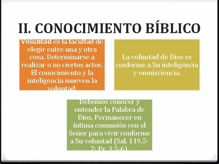 II. CONOCIMIENTO BÍBLICO Voluntad es la facultad de elegir entre una y otra cosa.