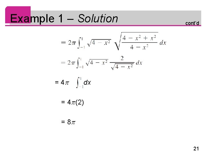 Example 1 – Solution = 4 cont’d 1 dx = 4 (2) = 8