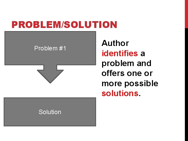 PROBLEM/SOLUTION Problem #1 Solution Author identifies a problem and offers one or more possible