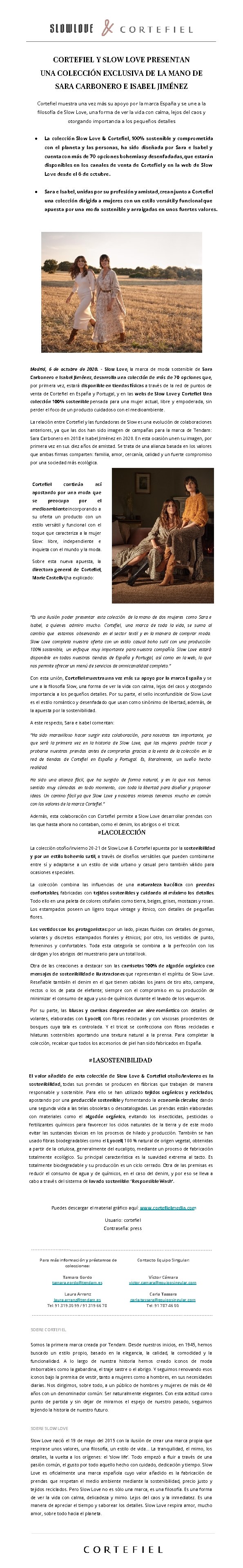 CORTEFIEL Y SLOW LOVE PRESENTAN UNA COLECCIÓN EXCLUSIVA DE LA MANO DE SARA CARBONERO CORTEFIEL Y SLOW LOVE PRESENTAN UNA COLECCIÓN EXCLUSIVA DE LA MANO DE SARA CARBONERO