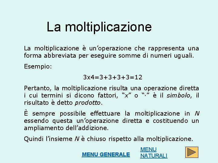 La moltiplicazione è un’operazione che rappresenta una forma abbreviata per eseguire somme di numeri
