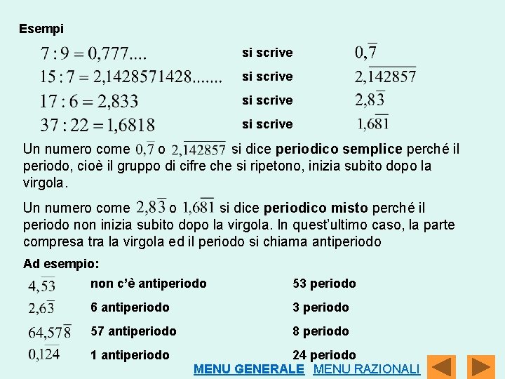 Esempi si scrive Un numero come o si dice periodico semplice perché il periodo,