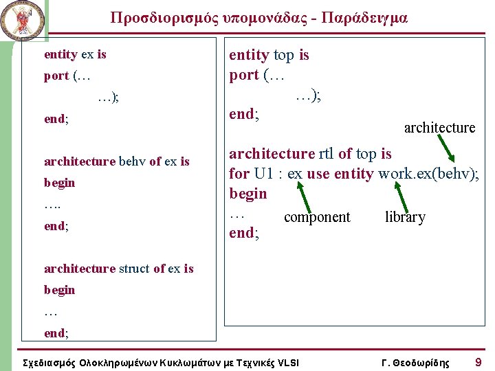 Προσδιορισμός υπομονάδας - Παράδειγμα entity ex is port (… …); end; architecture behv of