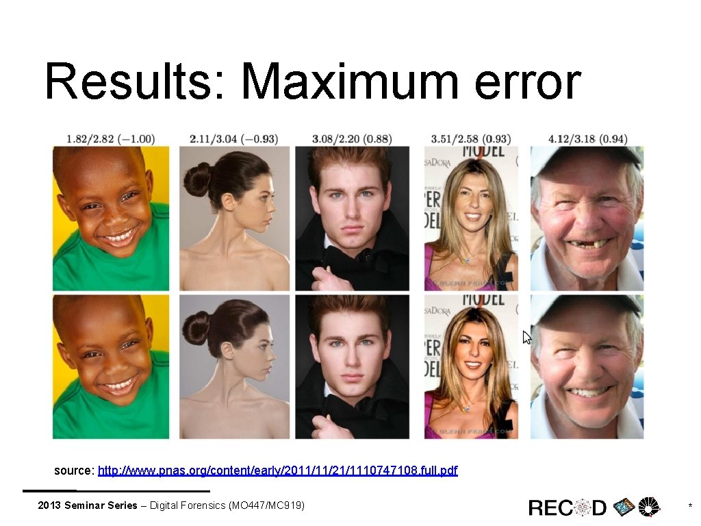 Results: Maximum error source: http: //www. pnas. org/content/early/2011/11/21/1110747108. full. pdf 2013 Seminar Series –