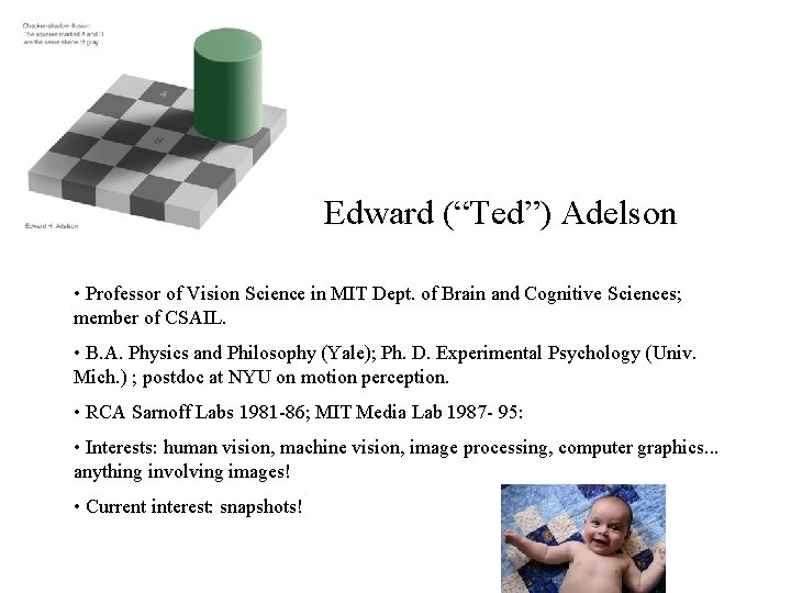 Edward (“Ted”) Adelson • Professor of Vision Science in MIT Dept. of Brain and Edward (“Ted”) Adelson • Professor of Vision Science in MIT Dept. of Brain and