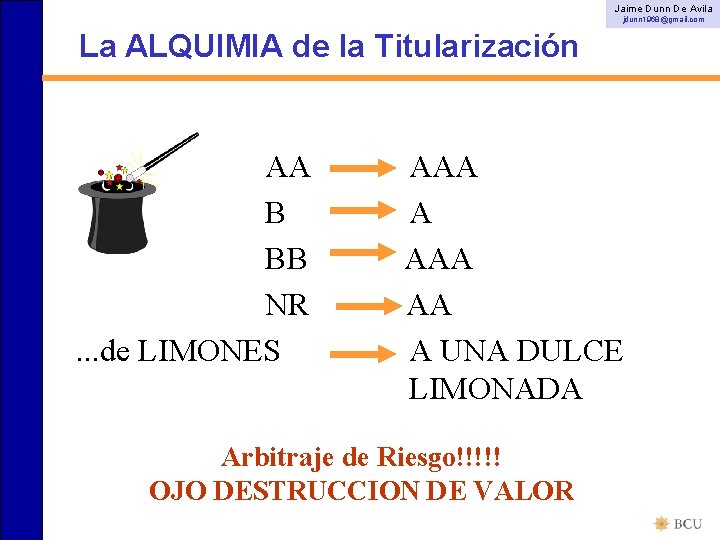 Jaime Dunn De Avila jdunn 1968@gmail. com La ALQUIMIA de la Titularización AA B