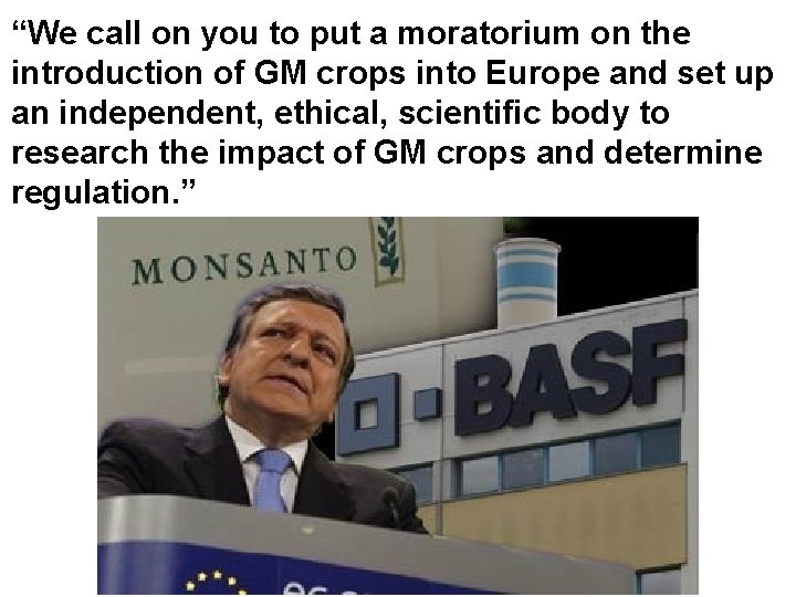 “We call on you to put a moratorium on the introduction of GM crops