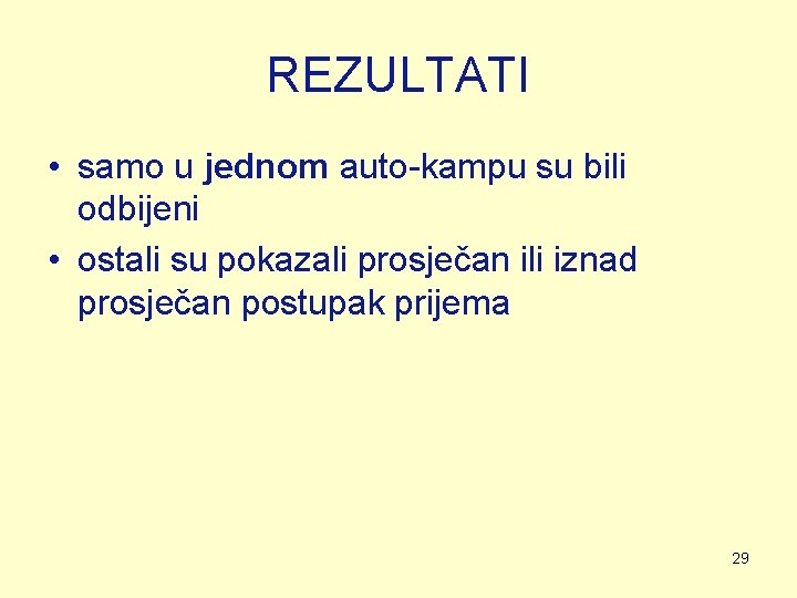 REZULTATI • samo u jednom auto-kampu su bili odbijeni • ostali su pokazali prosječan REZULTATI • samo u jednom auto-kampu su bili odbijeni • ostali su pokazali prosječan