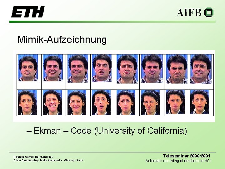 Mimik-Aufzeichnung – Ekman – Code (University of California) Nikolaus Correll, Bernhard Frei, Oliver Bourzutschky,