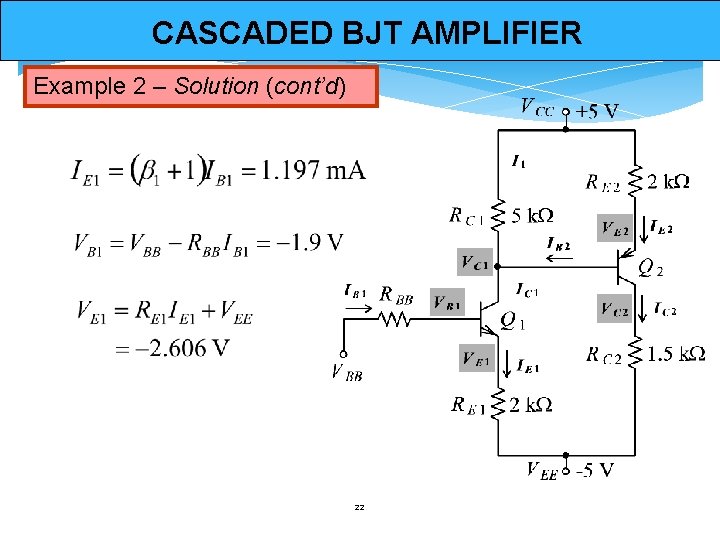 CASCADED BJT AMPLIFIER Example 2 – Solution (cont’d) 22 