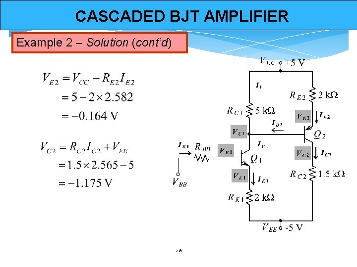 CASCADED BJT AMPLIFIER Example 2 – Solution (cont’d) 26 