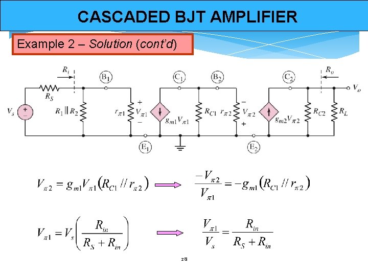 CASCADED BJT AMPLIFIER Example 2 – Solution (cont’d) 28 