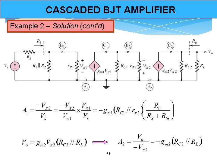 CASCADED BJT AMPLIFIER Example 2 – Solution (cont’d) 29 