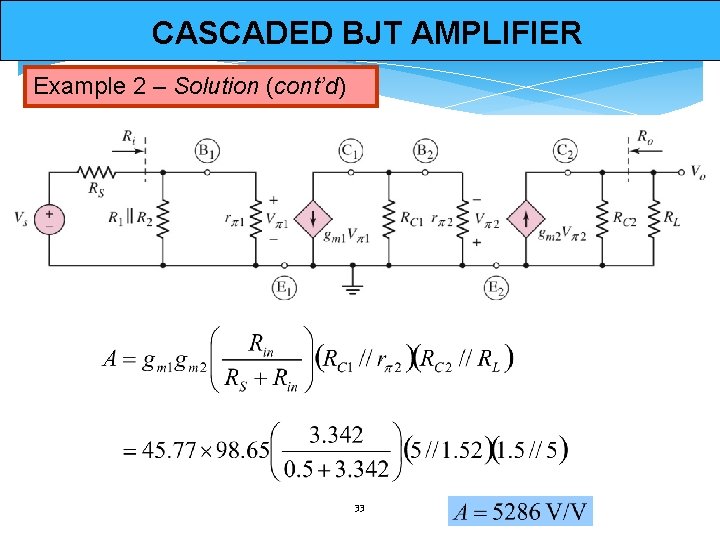 CASCADED BJT AMPLIFIER Example 2 – Solution (cont’d) 33 