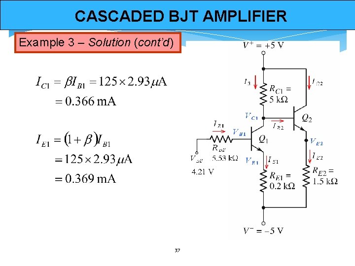 CASCADED BJT AMPLIFIER Example 3 – Solution (cont’d) 37 