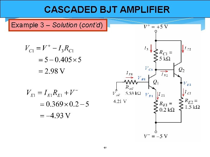 CASCADED BJT AMPLIFIER Example 3 – Solution (cont’d) 41 