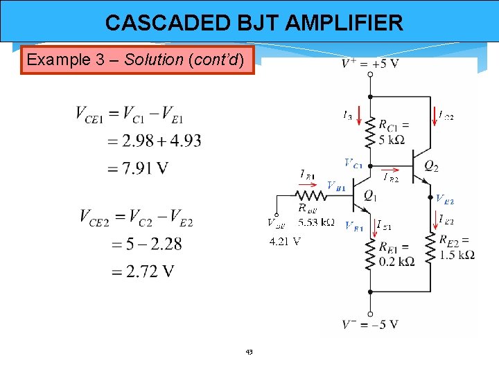 CASCADED BJT AMPLIFIER Example 3 – Solution (cont’d) 43 