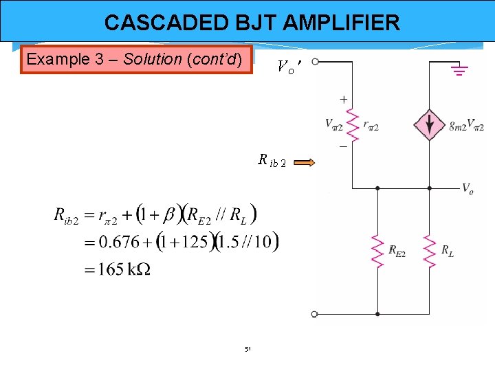 CASCADED BJT AMPLIFIER Example 3 – Solution (cont’d) 51 