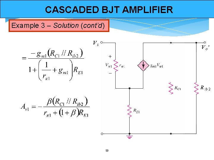 CASCADED BJT AMPLIFIER Example 3 – Solution (cont’d) 53 