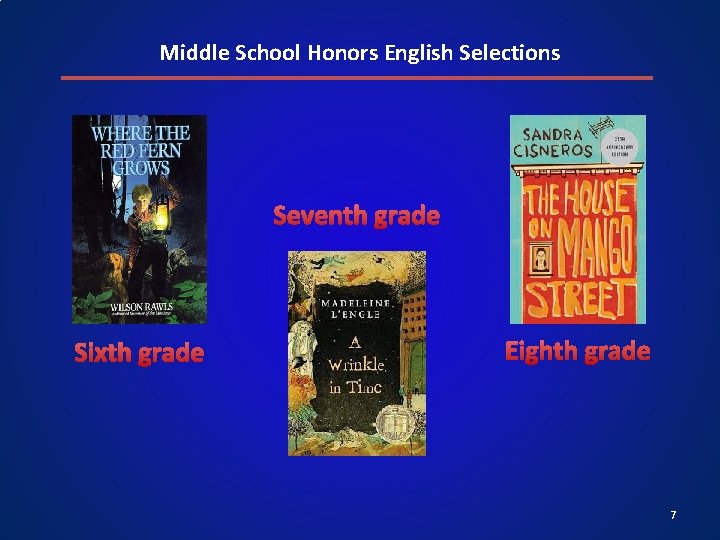 Middle School Honors English Selections Seventh grade Sixth grade Eighth grade 7 