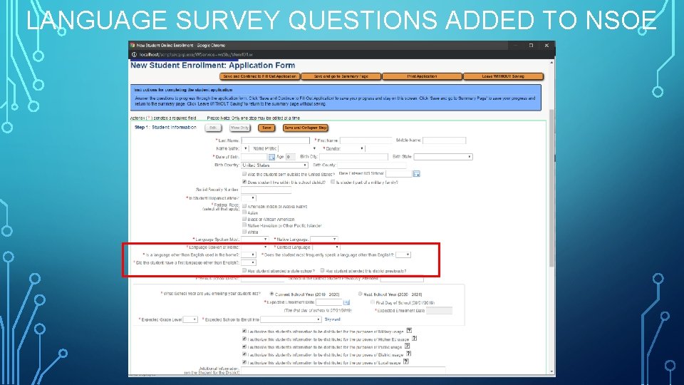 LANGUAGE SURVEY QUESTIONS ADDED TO NSOE 