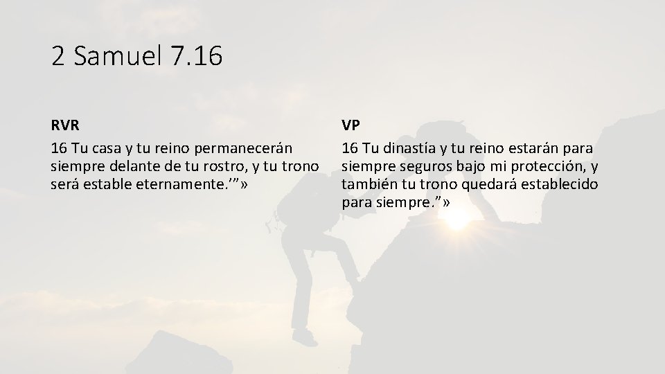 2 Samuel 7. 16 RVR 16 Tu casa y tu reino permanecerán siempre delante