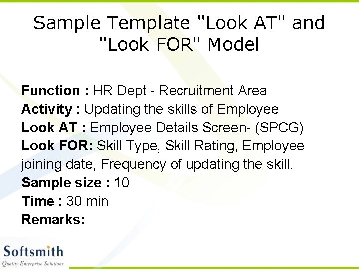 Sample Template "Look AT" and "Look FOR" Model Function : HR Dept - Recruitment