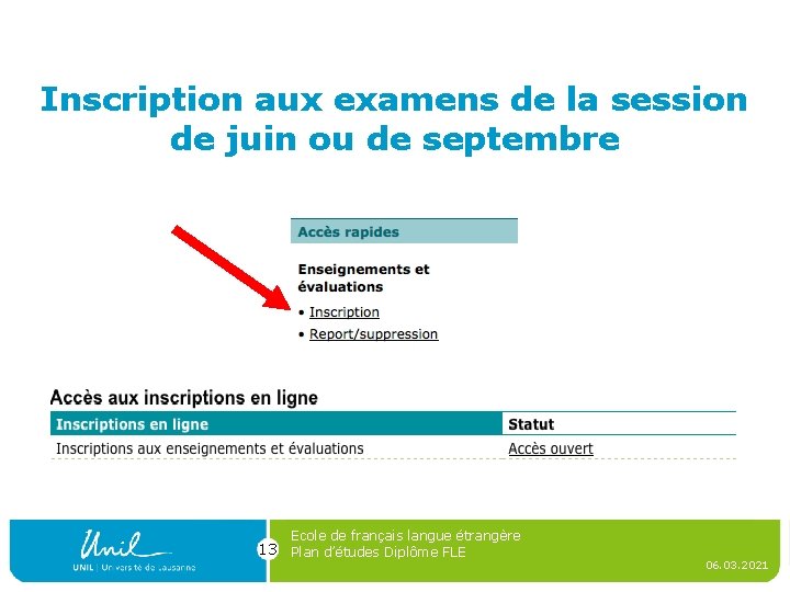 Inscription aux examens de la session de juin ou de septembre Ecole de français