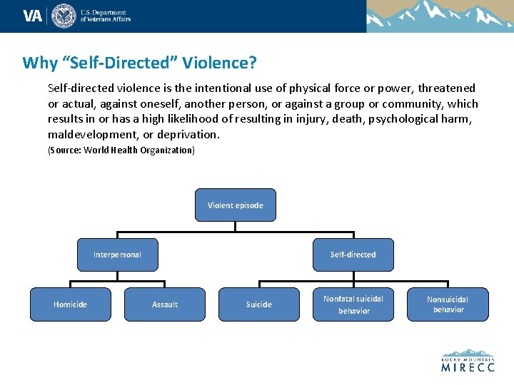 Why “Self-Directed” Violence? Self-directed violence is the intentional use of physical force or power,
