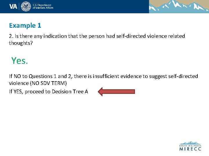 Example 1 2. Is there any indication that the person had self-directed violence related