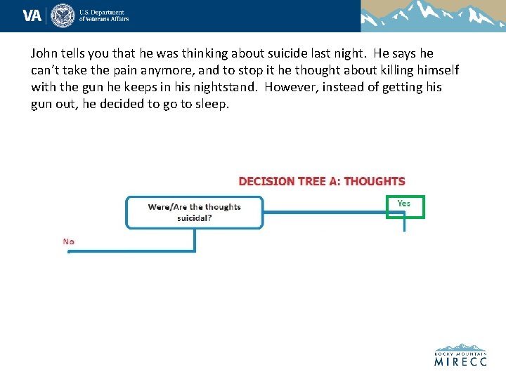 John tells you that he was thinking about suicide last night. He says he