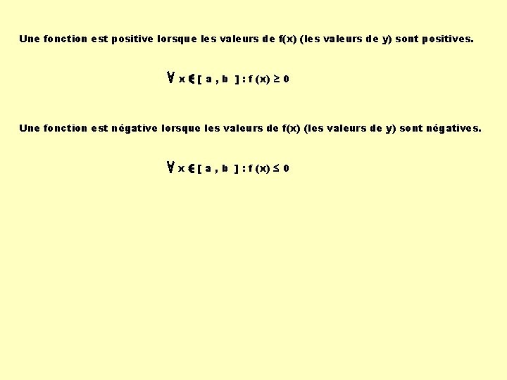 Une fonction est positive lorsque les valeurs de f(x) (les valeurs de y) sont