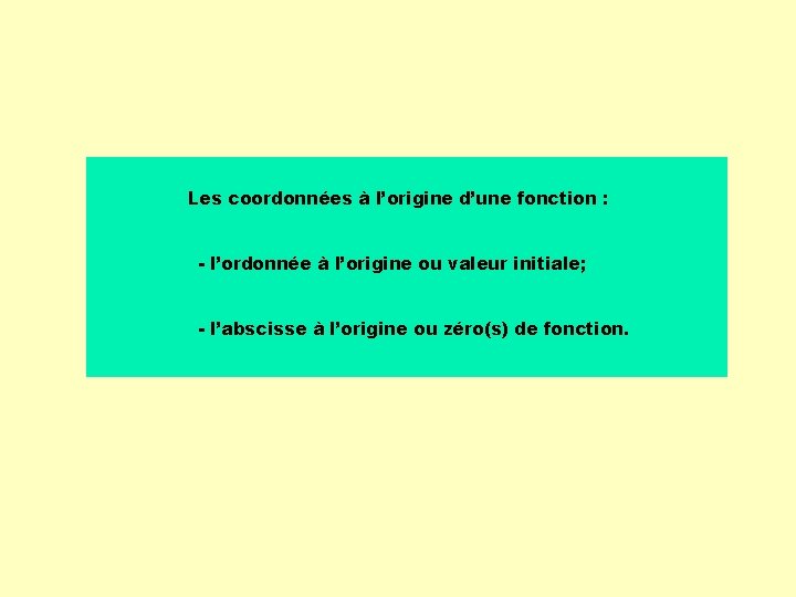 Les coordonnées à l’origine d’une fonction : - l’ordonnée à l’origine ou valeur initiale;