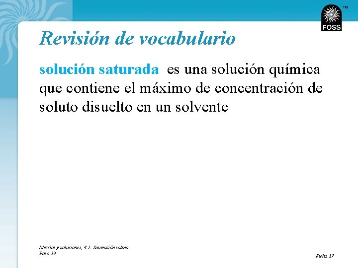 TM Revisión de vocabulario solución saturada es una solución química que contiene el máximo