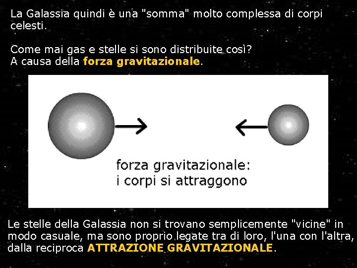 La Galassia quindi è una "somma" molto complessa di corpi celesti. Come mai gas