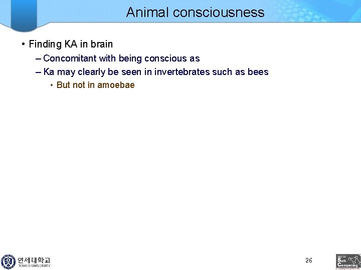 Animal consciousness • Finding KA in brain – Concomitant with being conscious as –