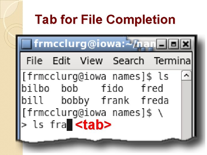 Tab for File Completion �Example: ◦ ls fra<tab> 