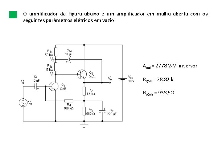O amplificador da Figura abaixo é um amplificador em malha aberta com os seguintes