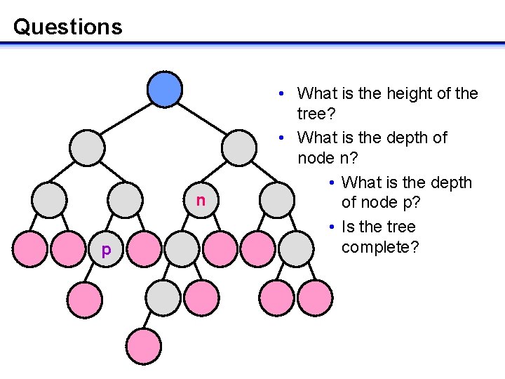 Questions • What is the height of the tree? • What is the depth