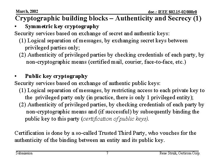 March, 2002 doc. : IEEE 802. 15 -02/000 r 0 Cryptographic building blocks –